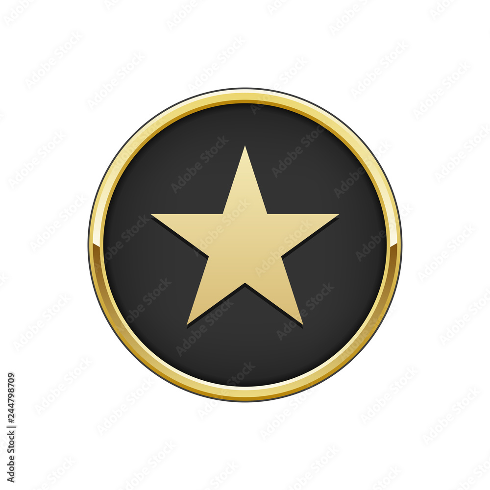 Gold black round badge with star icon Gold black round badge with star icon