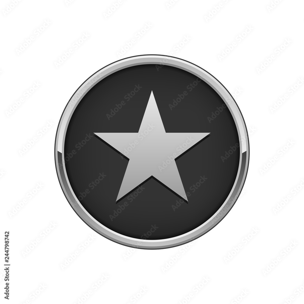 Silver black round badge with star icon Silver black round badge with star icon