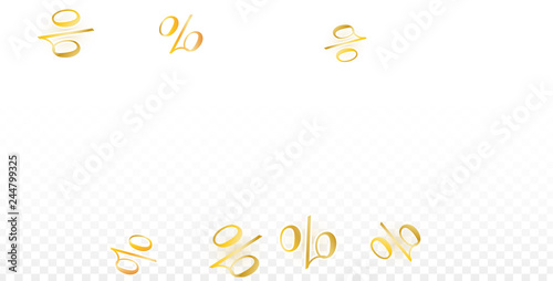 Luxury Vector Gold Percentage Sign Confetti on Transparent. Percent Sale Background. Business, Economics Print. Discount Illustration. Promotion Poster. Black Friday Banner. Special offer Template.