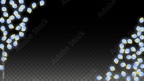Vector Realistic Blue Petals Falling on Transparent Background.  Spring Romantic Flowers Illustration. Flying Petals. Sakura Spa Design. Blossom Confetti.