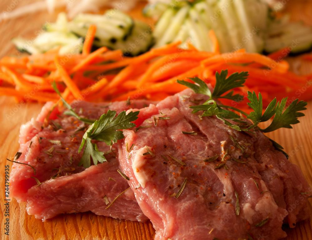 raw marinated Meat and vegetables raw marinated Meat and vegetables