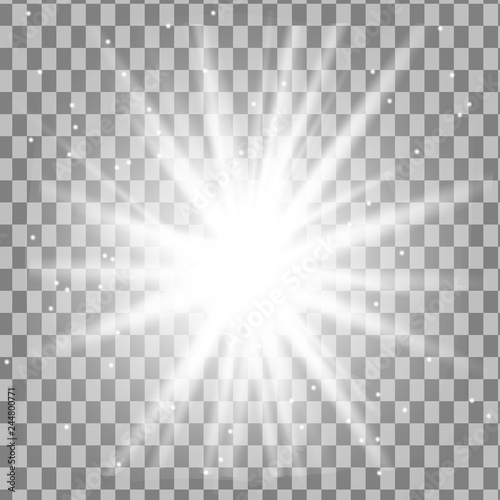 low light effect. Starburst with sparkles on transparent background. Vector illustration. Sun © Victoria Terletska