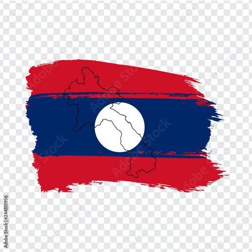 Flag Laos from brush strokes and Blank map Laos. High quality map of  Laos and flag on transparent background . Stock vector. Vector illustration EPS10.