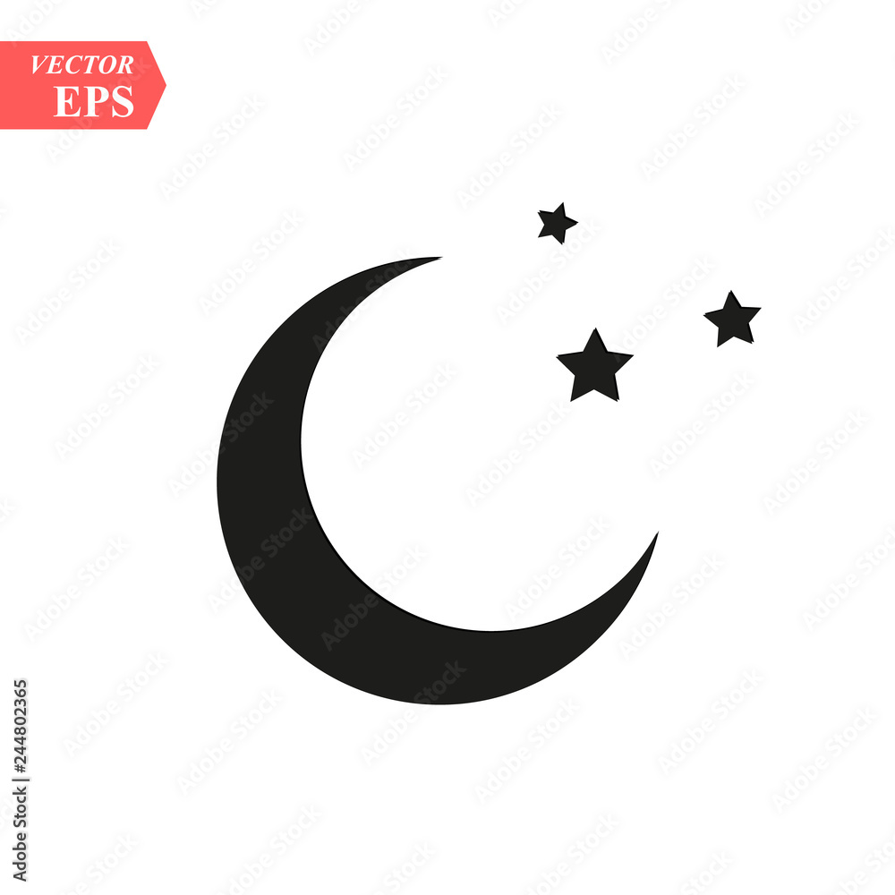 Moon and stars icon. Flat vector illustration in black on white background. EPS 10 Moon and stars icon. Flat vector illustration in black on white background. EPS 10