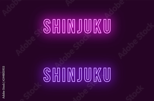 Neon name of Shinjuku city in Japan. Vector text