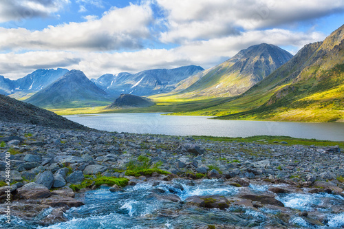 Summer landscape with mountains, Lake Hadata, Polar Urals, Yamal photo