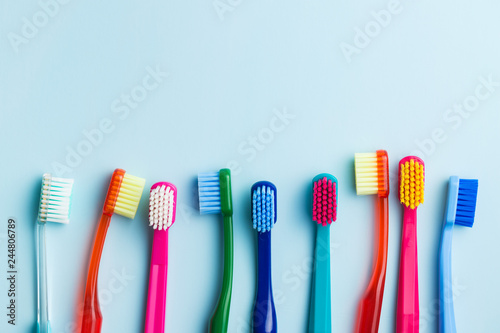 Colorful toothbrushes.