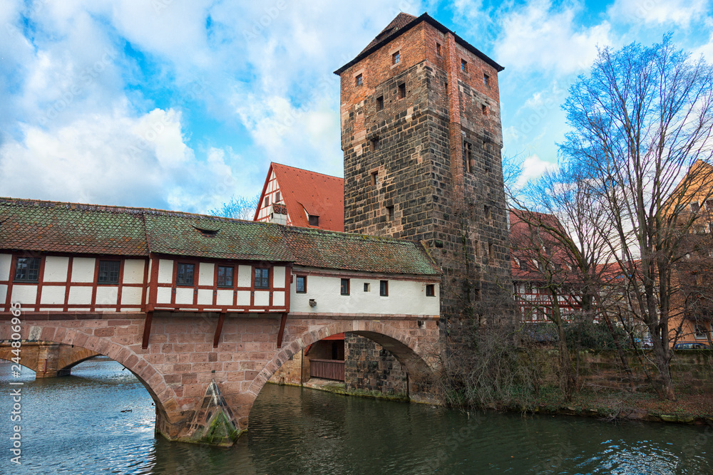 Nuremberg city, Germany - River Pegnitz architecture with Henkerbrige.