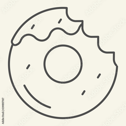 Donut with a mouth bite thin line icon. Bitten donut vector illustration isolated on white. Dessert outline style design, designed for web and app. Eps 10.
