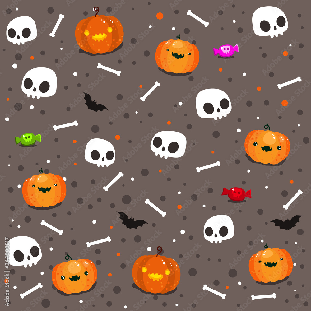 Funny skulls pattern. Halloween background. Day of the Dead. Funny skulls pattern. Halloween background. Day of the Dead.