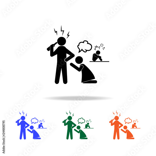 family problem with alcohol multicolor icons