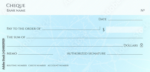 Check, Cheque (Chequebook template). Guilloche pattern with abstract line watermark. Background hi detailed for banknote, money design, currency, bank note, Voucher, Gift certificate, Money coupon