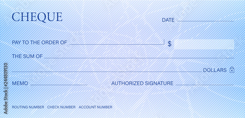 Check, Cheque (Chequebook template). Guilloche pattern with abstract line watermark. Background hi detailed for banknote, money design, currency, bank note, Voucher, Gift certificate, Money coupon
