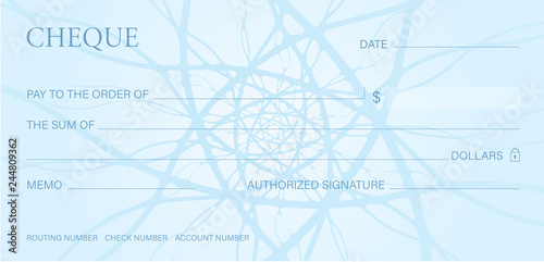 Cheque, Check (Chequebook template). Guilloche pattern with abstract line watermark. Background hi detailed for banknote, money design, currency, bank note, Voucher, Gift certificate, Money coupon