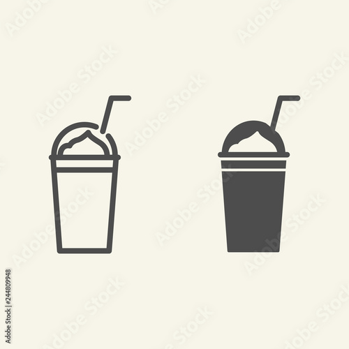 Milkshake line and glyph icon. Smoothie vector illustration isolated on white. Take away cup outline style design, designed for web and app. Eps 10.
