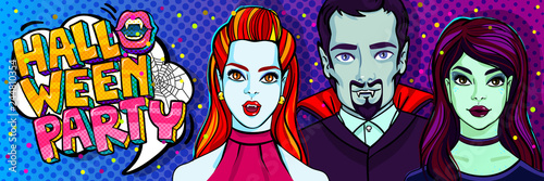 Halloween illustration. Vampires and witch. Vector illustration