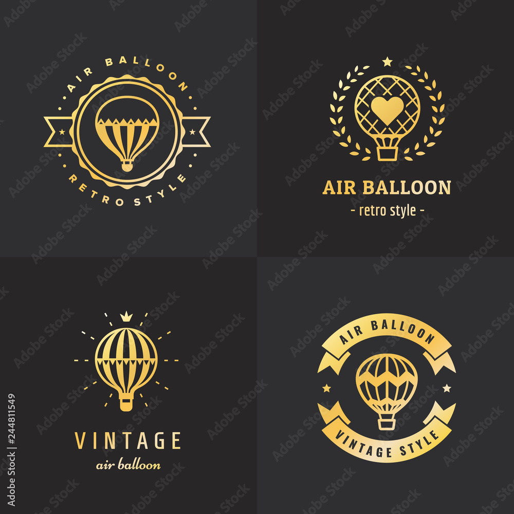 Fototapeta Aerostat (air balloon) gold logo vector set. Part one.
