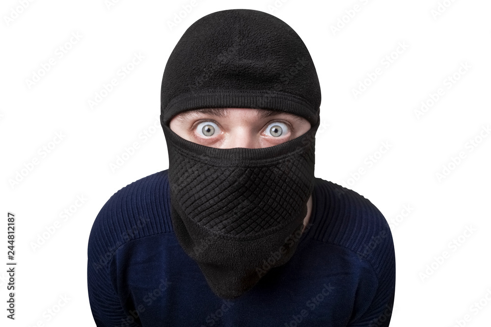 man in balaclava isolated on white background