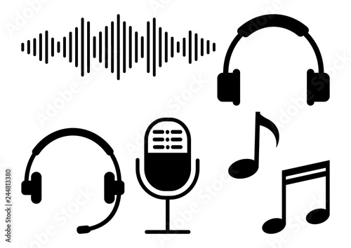 Black set of sound equipment. Vector illustration