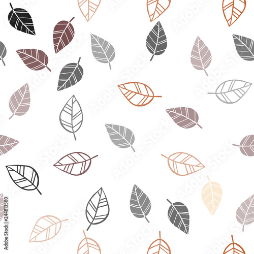 Dark Orange vector seamless doodle layout with leaves.