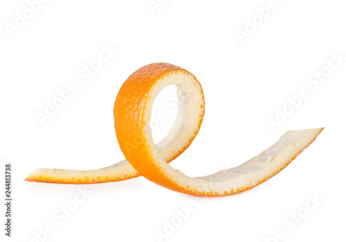 orange peel, spiraling, isolated on white close-up
