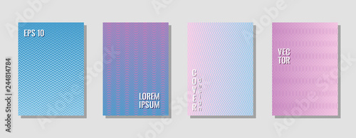 Dynamic zig zag banner templates, wavy lines gradient stripes musical cover backgrounds. Curve shapes stripes, zig zag edge lines halftone texture gradient banner backgrounds set in pink blue white.