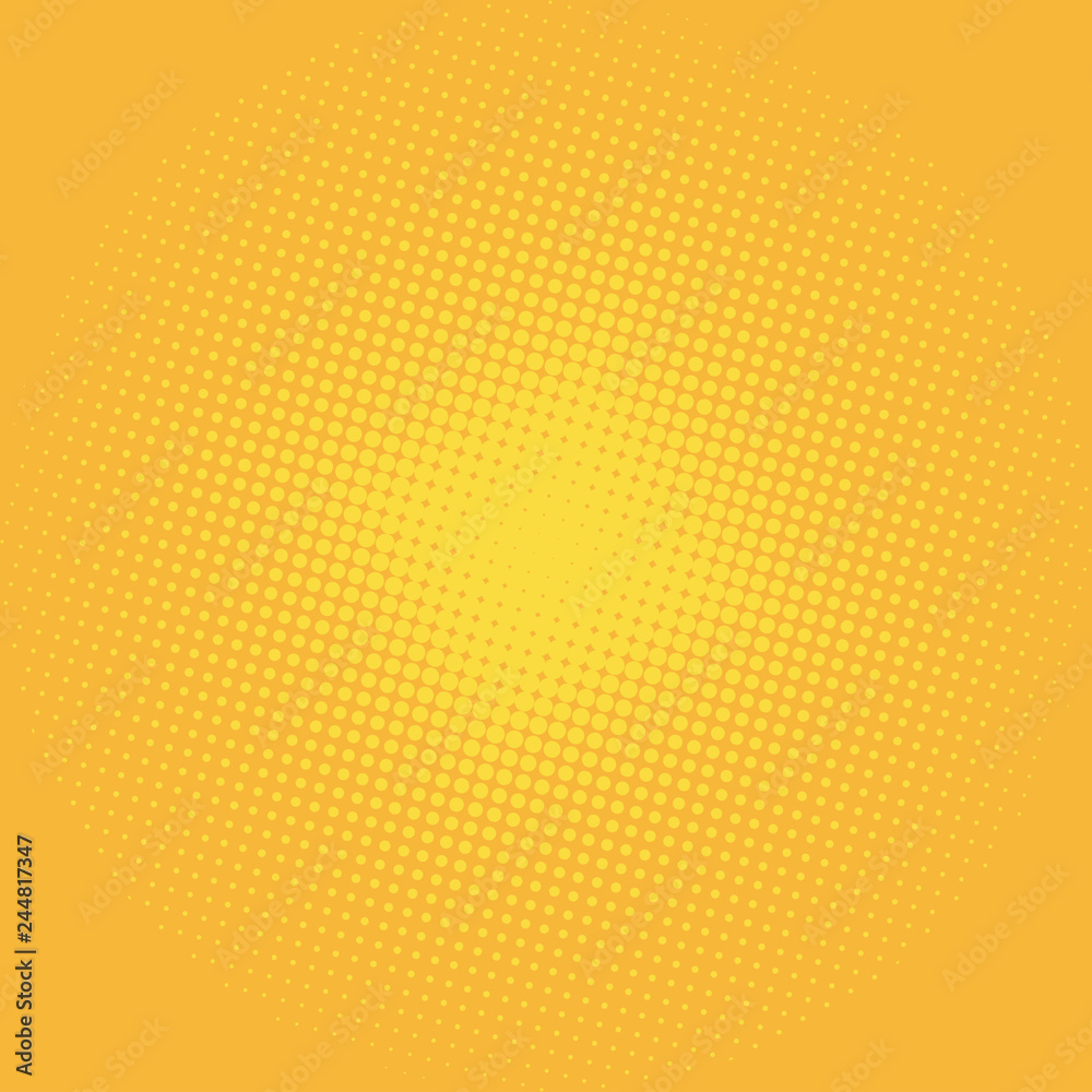 Comic yellow background. Halftone dot pop art retro style