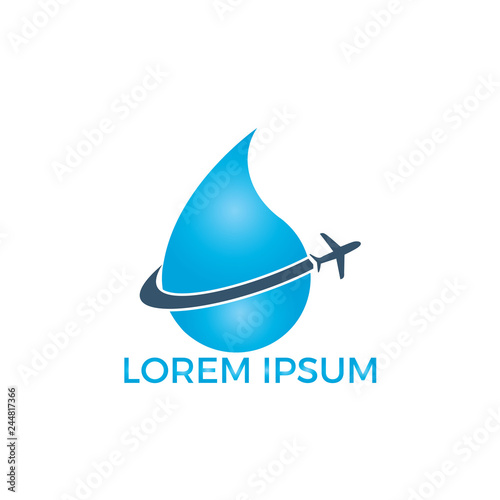 Water drop and airplane logo design. Drop and travel symbol or icon. Unique flight water and aqua logotype design .