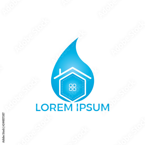 Blue water drop home logo design. Modern cleaning service logo design idea.