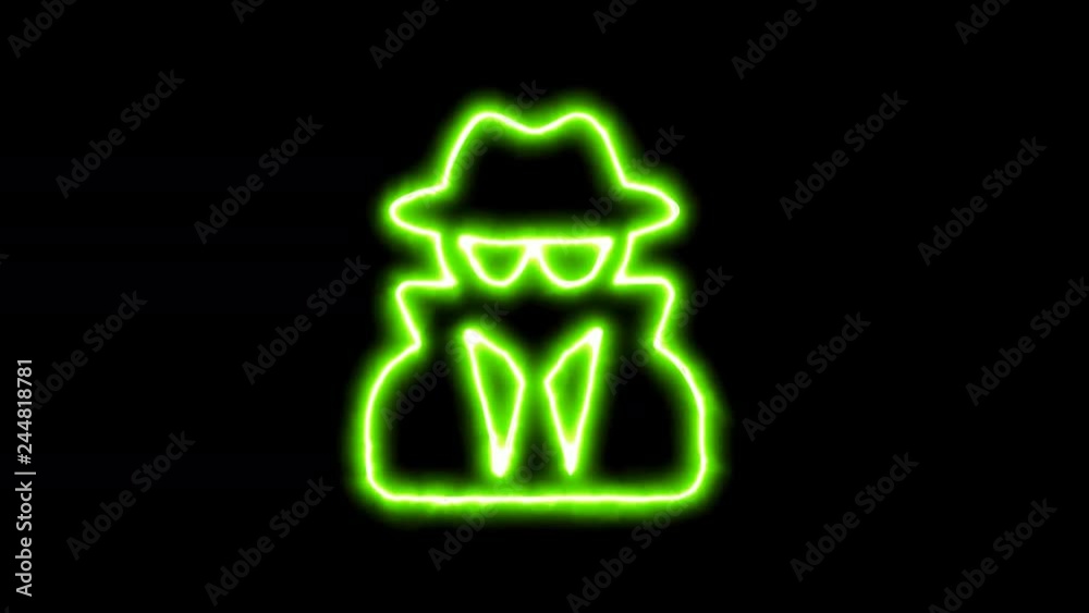The appearance of the green neon symbol user secret. Flicker, In - Out. Alpha channel Premultiplied - Matted with color black The appearance of the green neon symbol user secret. Flicker, In - Out. Alpha channel Premultiplied - Matted with color black