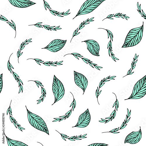 Seamless abstract aquamarine leaves pattern	
