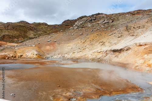 Принти на полотні View of the geothermal area with fumaroles, Krysuvík, Iceland