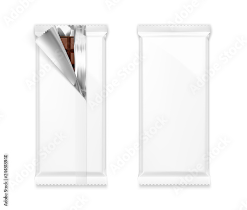 Blank flow package mockups. Vector illustration isolated on white background. Front and rear view. It can be used in the adv, promo, package, etc. EPS10.