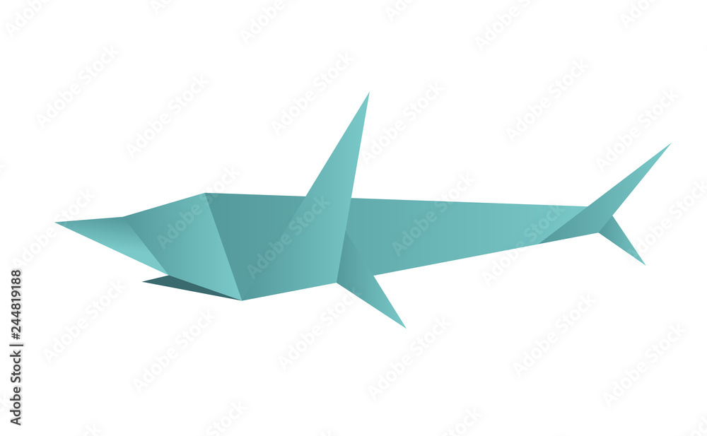 Fototapeta premium Illustration of polygonal, origami shark isolated on white background. Logo template.