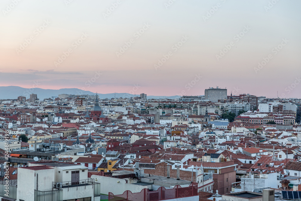 View from above of an area of Madrid with classic houses and buildings