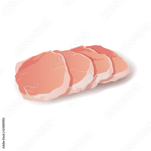Raw pork steak vector meat icon on white. Fresh meat cuts