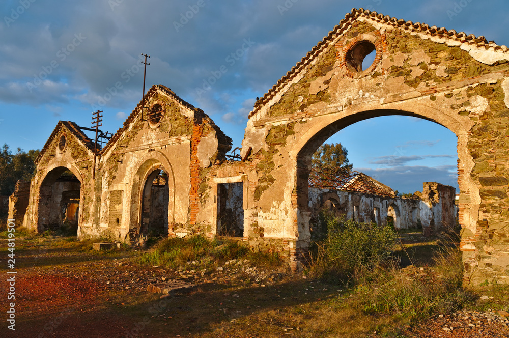 Ruins in the historic site of Sao Domingos mine. Mertola, Alentejo, Portugal 