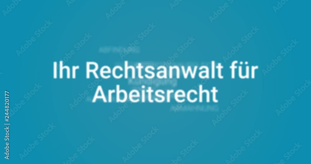 Intro welches die Leistungen eines Anwalts für Arbeitsrecht zeigt (z.B. Gehaltsklage, Mindestlohn, Gratifikation, Lohnforderung). Türkiser Hintergrund, weiße Schrift.