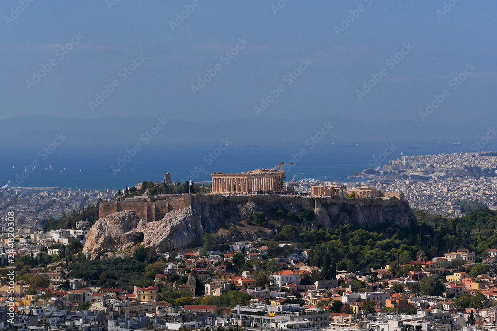 Athens Greece, Parthenon on Acropolis hill panoramic view