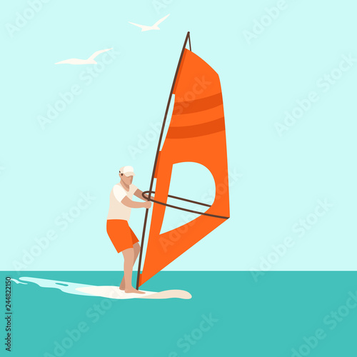 windsurfing ,vector illustration ,flat style, front 