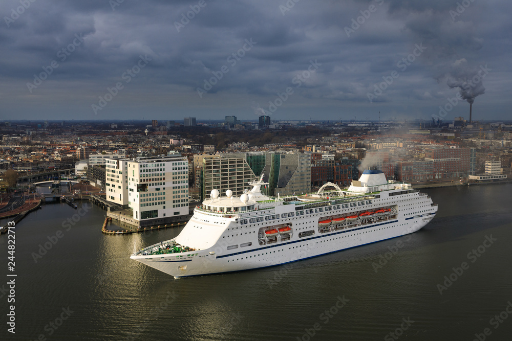 Large cruise ship in the harbor of Amsterdam, Netherlands