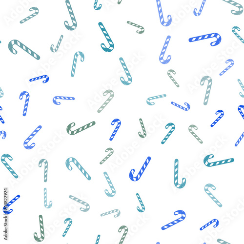 Light Blue, Green vector seamless texture with xmas sweets, candies.
