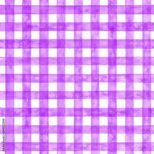 Purple checked watercolor pattern. Fabric background.