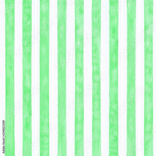 Green watercolor stipes background. Seamless pattern.