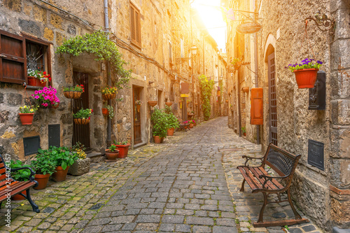 Beautiful alley in Bolsena, Old town, Italy photo