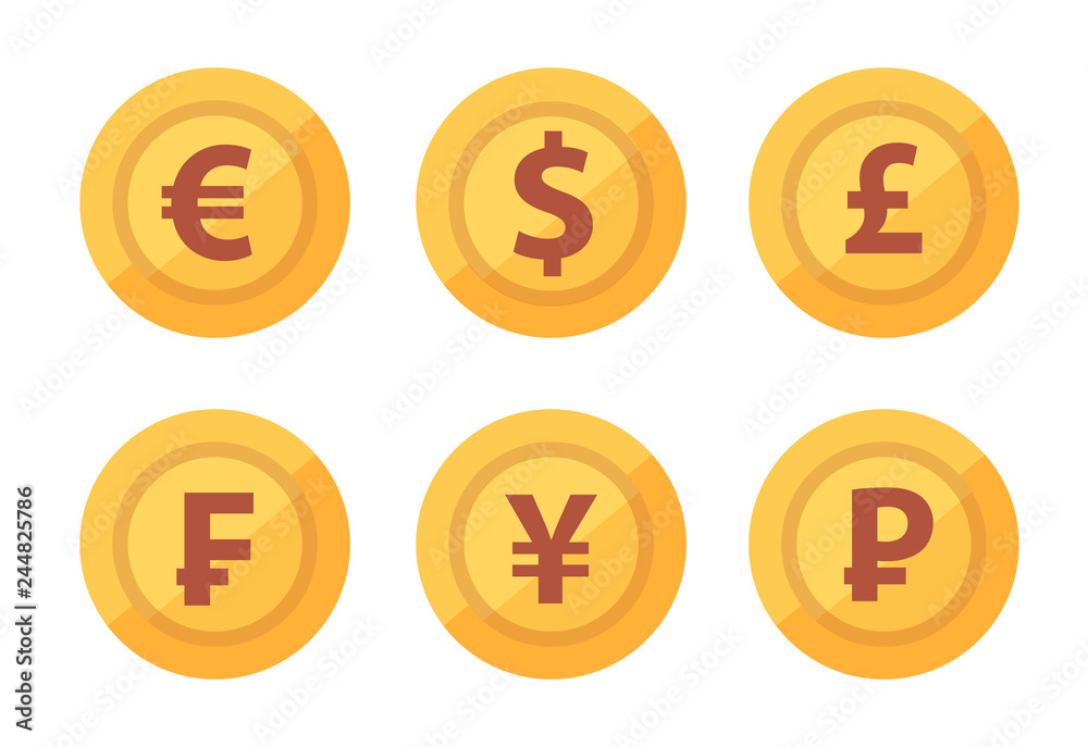 Set of currency coins icon isolated on white transparent background in vector. Set of currency coins icon isolated on white transparent background in vector.