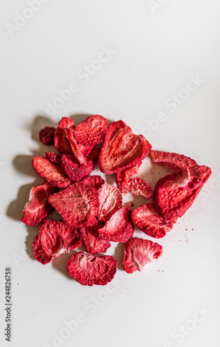 freeze dried strawberries on a white background