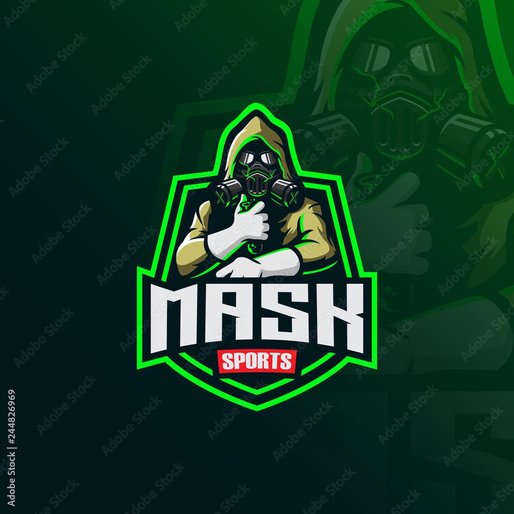 toxic masker mascot logo design vector with modern illustration concept style for badge, emblem and tshirt printing. mask illustration with toxic in hand.