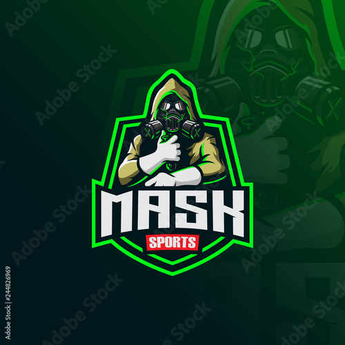 toxic masker mascot logo design vector with modern illustration concept style for badge, emblem and tshirt printing. mask illustration with toxic in hand.
