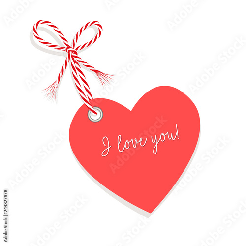 Herz „I Love You“ zum Valentinstag mit rot-weiße Kordel Schnur, Vektor Illustration isoliert auf weißem Hintergrund